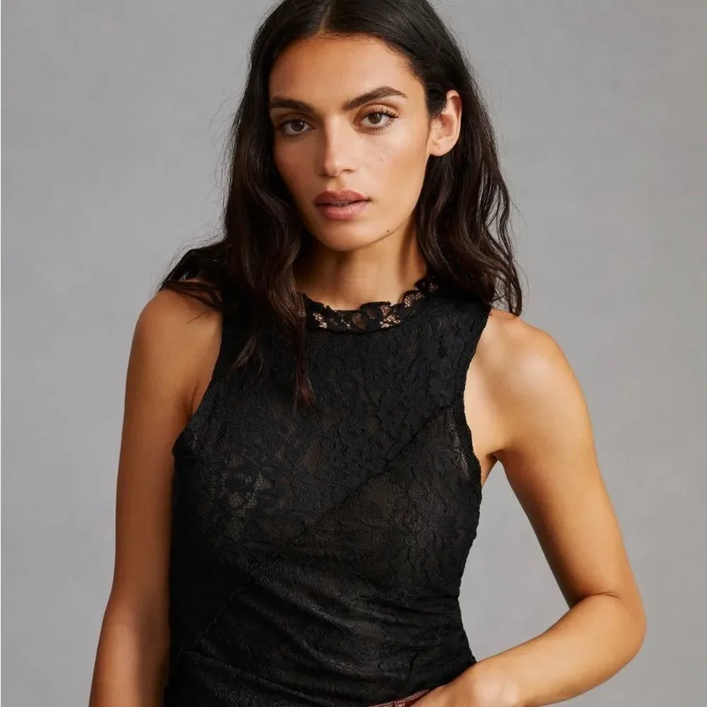 🖤 Anthropologie 🖤 Lace Mock Neck Tank Black NEW - Picture 13 of 14